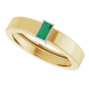 14K Yellow/White Gold Lab-Grown Emerald  Bezel-Set Ring Size 6.5 – image 5