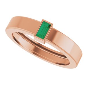 14K Rose Gold Lab-Grown Emerald  Bezel-Set Ring Size 6.5 – image 5