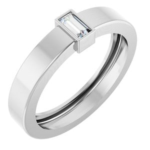 14K White Gold Natural Diamond  Bezel-Set Ring Size 6.5