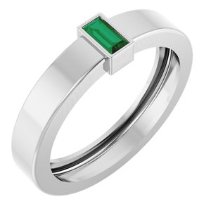 14K White Gold Lab-Grown Emerald  Bezel-Set Ring Size 6.5