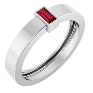 14K White Gold Lab-Grown Ruby  Bezel-Set Ring Size 7