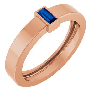 14K Rose Gold Lab-Grown Blue Sapphire  Bezel-Set Ring Size 7