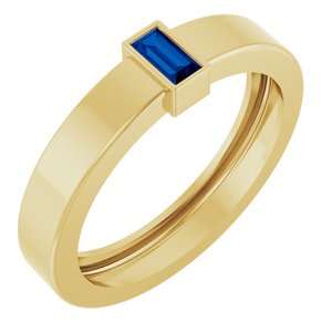 14K Yellow Gold Lab-Grown Blue Sapphire  Bezel-Set Ring Size 7