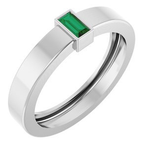 14K White Gold Lab-Grown Emerald  Bezel-Set Ring Size 7