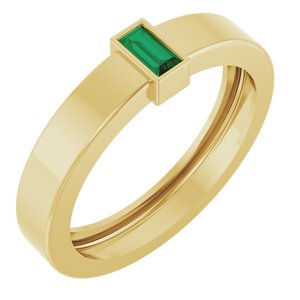 14K Yellow Gold Lab-Grown Emerald  Bezel-Set Ring Size 7