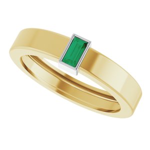14K Yellow/White Gold Lab-Grown Emerald  Bezel-Set Ring Size 7 – image 5