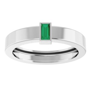 14K White Gold Lab-Grown Emerald  Bezel-Set Ring Size 7 – image 3
