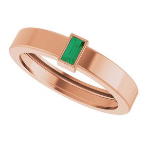 14K Rose Gold Lab-Grown Emerald  Bezel-Set Ring Size 8 – image 5