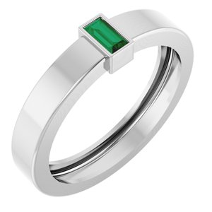 14K White Gold Lab-Grown Emerald  Bezel-Set Ring Size 7.5