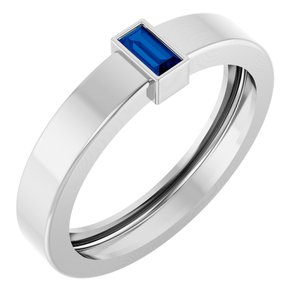 14K White Gold Lab-Grown Blue Sapphire  Bezel-Set Ring Size 7.5
