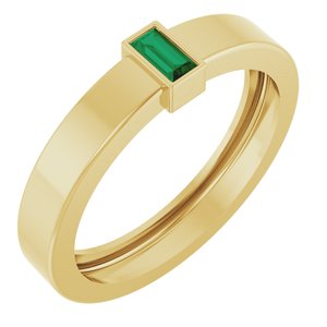 14K Yellow Gold Lab-Grown Emerald  Bezel-Set Ring Size 8