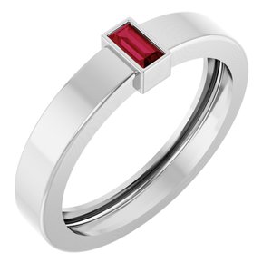 14K White Gold Lab-Grown Ruby  Bezel-Set Ring Size 8