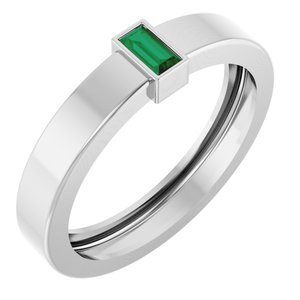 14K White Gold Lab-Grown Emerald  Bezel-Set Ring Size 8