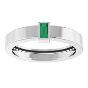 14K White Gold Lab-Grown Emerald  Bezel-Set Ring Size 7.5 – image 3