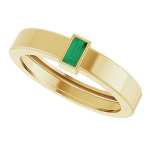 14K Yellow Gold Lab-Grown Emerald  Bezel-Set Ring Size 7.5 – image 5