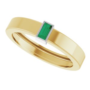 14K Yellow/White Gold Lab-Grown Emerald  Bezel-Set Ring Size 8.5 – image 5