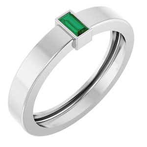 14K White Gold Lab-Grown Emerald  Bezel-Set Ring Size 8.5