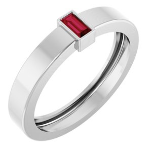 14K White Gold Lab-Grown Ruby  Bezel-Set Ring Size 8.5