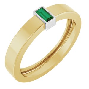 14K Yellow/White Gold Lab-Grown Emerald  Bezel-Set Ring Size 8.5