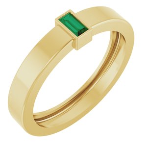 14K Yellow Gold Lab-Grown Emerald  Bezel-Set Ring Size 8.5