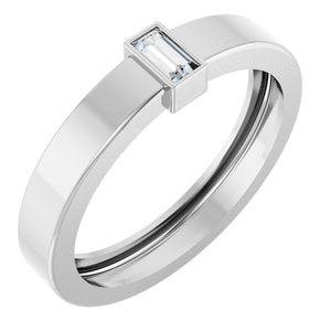 14K White Gold Natural Diamond  Bezel-Set Ring Size 8.5