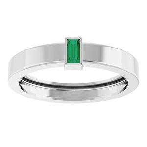 14K White Gold Lab-Grown Emerald  Bezel-Set Ring Size 9.5 – image 3