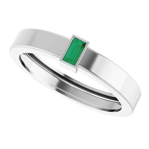 14K White Gold Lab-Grown Emerald  Bezel-Set Ring Size 9.5 – image 5