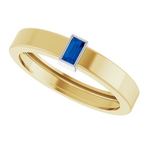14K Yellow/White Gold Lab-Grown Blue Sapphire  Bezel-Set Ring Size 9.5 – image 5