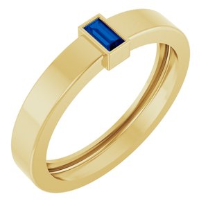 14K Yellow Gold Lab-Grown Blue Sapphire  Bezel-Set Ring Size 9