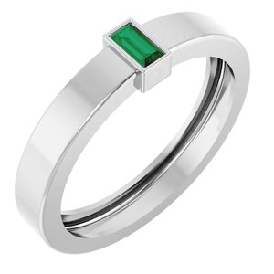 14K White Gold Lab-Grown Emerald  Bezel-Set Ring Size 9
