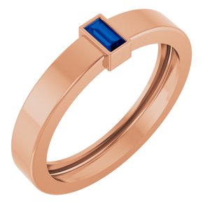 14K Rose Gold Lab-Grown Blue Sapphire  Bezel-Set Ring Size 9