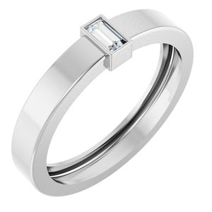 14K White Gold 4x2 mm Straight Baguette Bezel-Set Ring Mounting Size 9.5