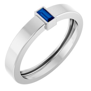 14K White Gold Lab-Grown Blue Sapphire  Bezel-Set Ring Size 9.5