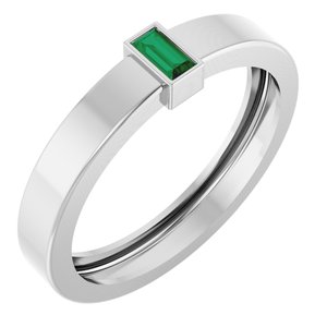 14K White Gold Lab-Grown Emerald  Bezel-Set Ring Size 9.5