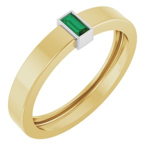 14K Yellow/White Gold Lab-Grown Emerald  Bezel-Set Ring Size 10