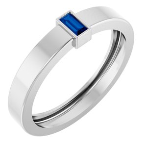 14K White Gold Lab-Grown Blue Sapphire  Bezel-Set Ring Size 10