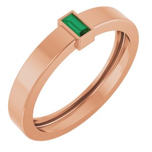 14K Rose Gold Lab-Grown Emerald  Bezel-Set Ring Size 10