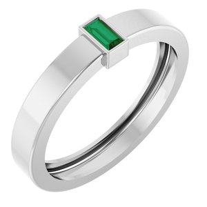 14K White Gold Lab-Grown Emerald  Bezel-Set Ring Size 10