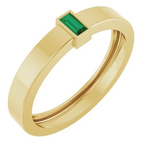 14K Yellow Gold Lab-Grown Emerald  Bezel-Set Ring Size 10