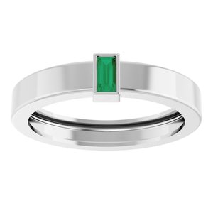 14K White Gold Lab-Grown Emerald  Bezel-Set Ring Size 8.5 – image 3
