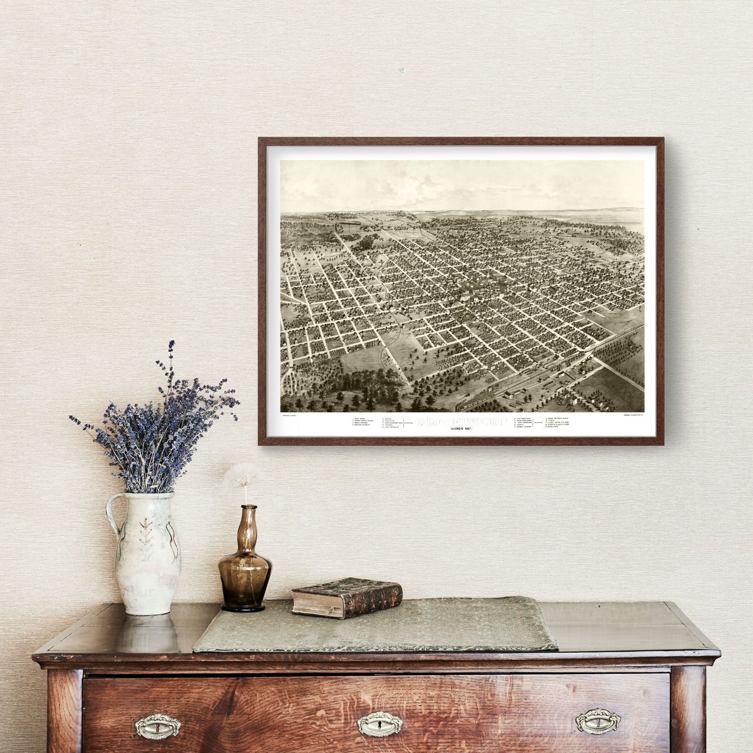 Vintage Map of Bloomington, Illinois 1867