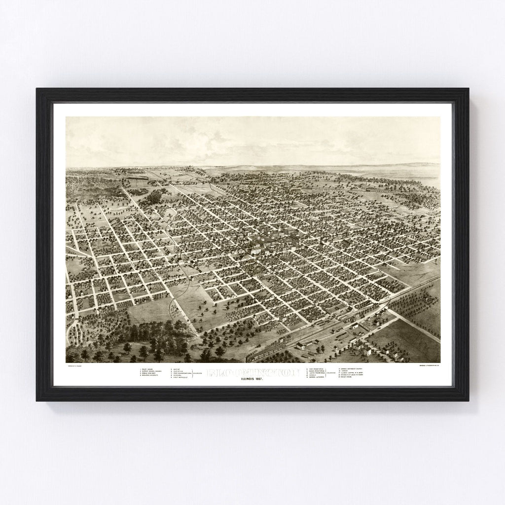Vintage Map of Bloomington, Illinois 1867