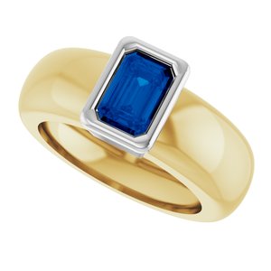 14K Yellow/White Gold Lab-Grown Blue Sapphire Lightweight Ring – image 5