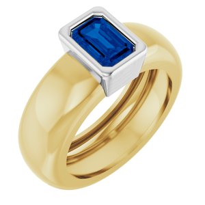 14K Yellow/White Gold Lab-Grown Blue Sapphire Lightweight Ring