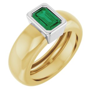 14K Yellow/White Gold Lab-Grown Emerald Lightweight Ring