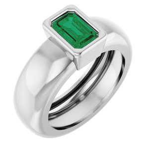 14K White Gold Lab-Grown Emerald Lightweight Ring