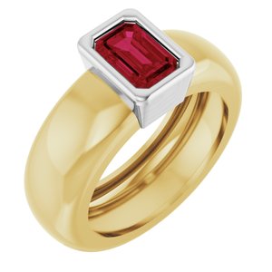 14K Yellow/White Gold Lab-Grown Ruby Lightweight Ring