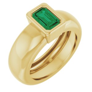 14K Yellow Gold Lab-Grown Emerald Lightweight Ring