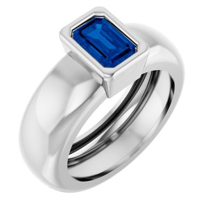 14K White Gold Lab-Grown Blue Sapphire Lightweight Ring