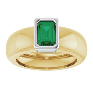 14K Yellow/White Gold Lab-Grown Emerald Lightweight Ring – image 3